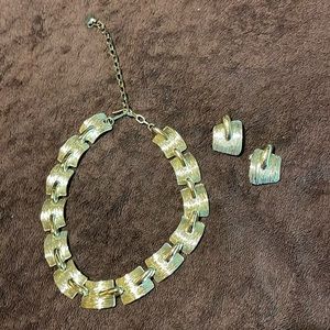 Gold choker necklace & clip earrings